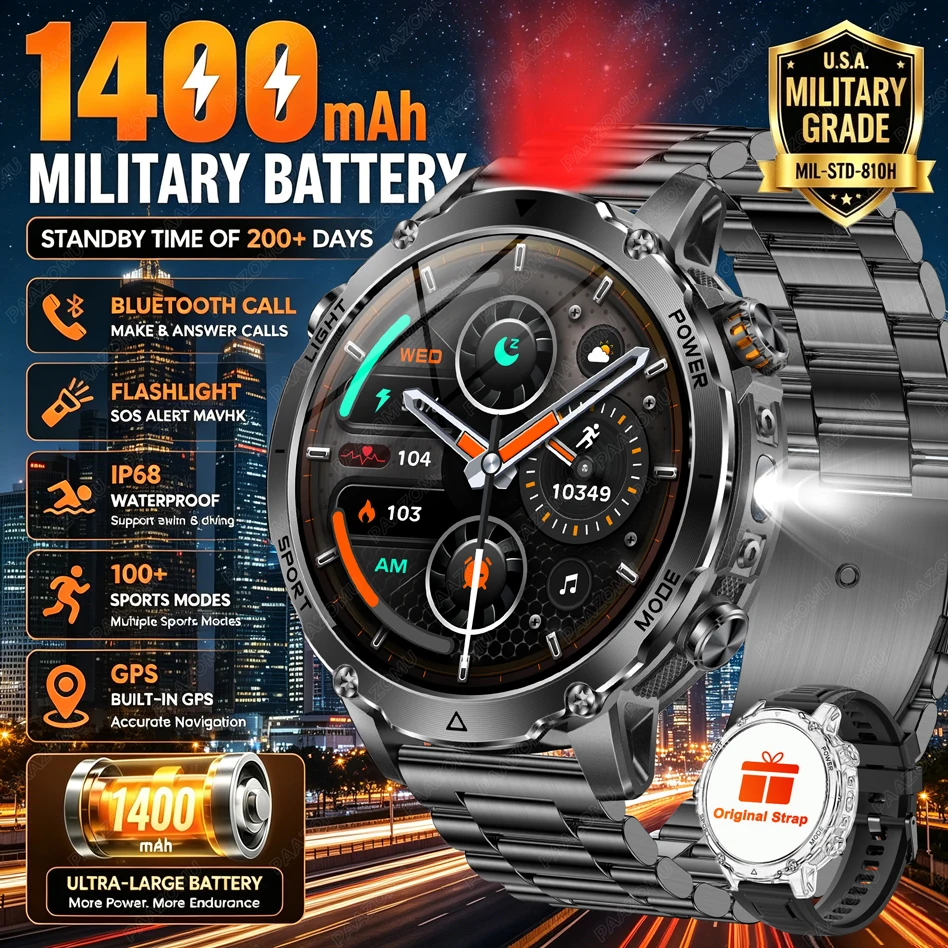Smartwatch Watches Brands For Men - Smartwatch męski z dużą baterią 1400mAh,
