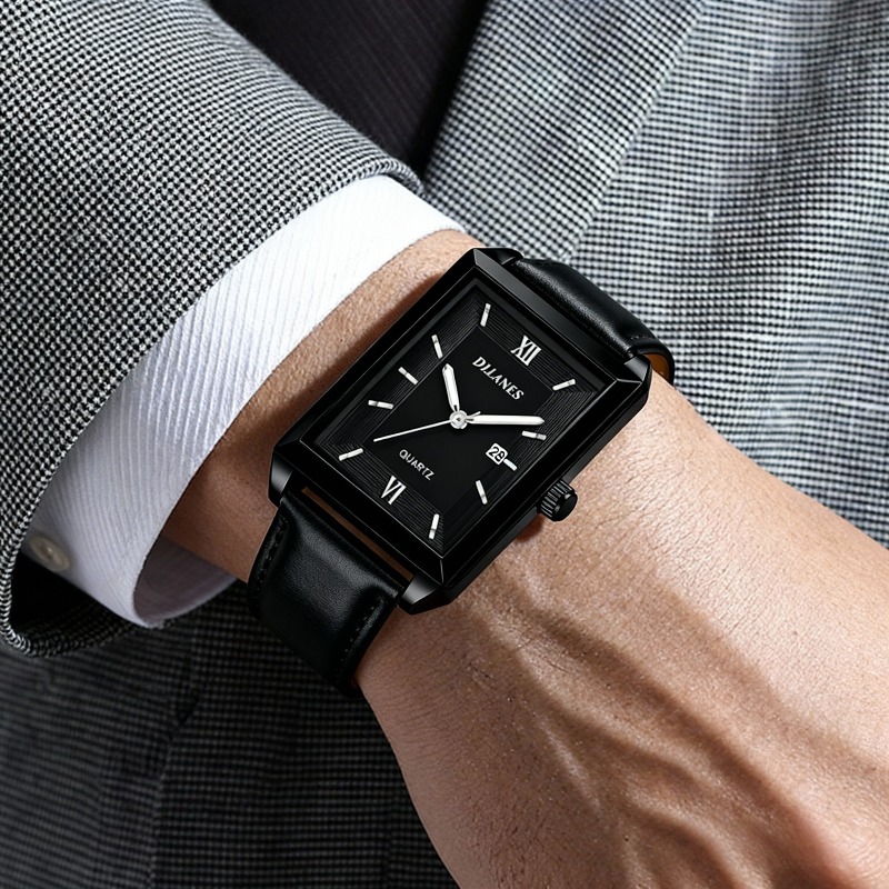 Smartwatch Watches Brands For Men - Męskie zegarki skórzane casualowe, modne kwadratowe