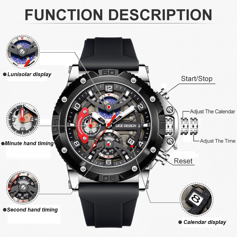 Zegarek męski LIGE, luksusowa  – Smartwatch Watches Brands For Men recenzja i cena